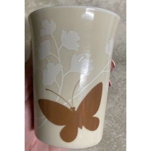Vtg White Porcelain Bathroom Powder Room CUP WITH BUTTERFLIES. Japan Brown Ames
